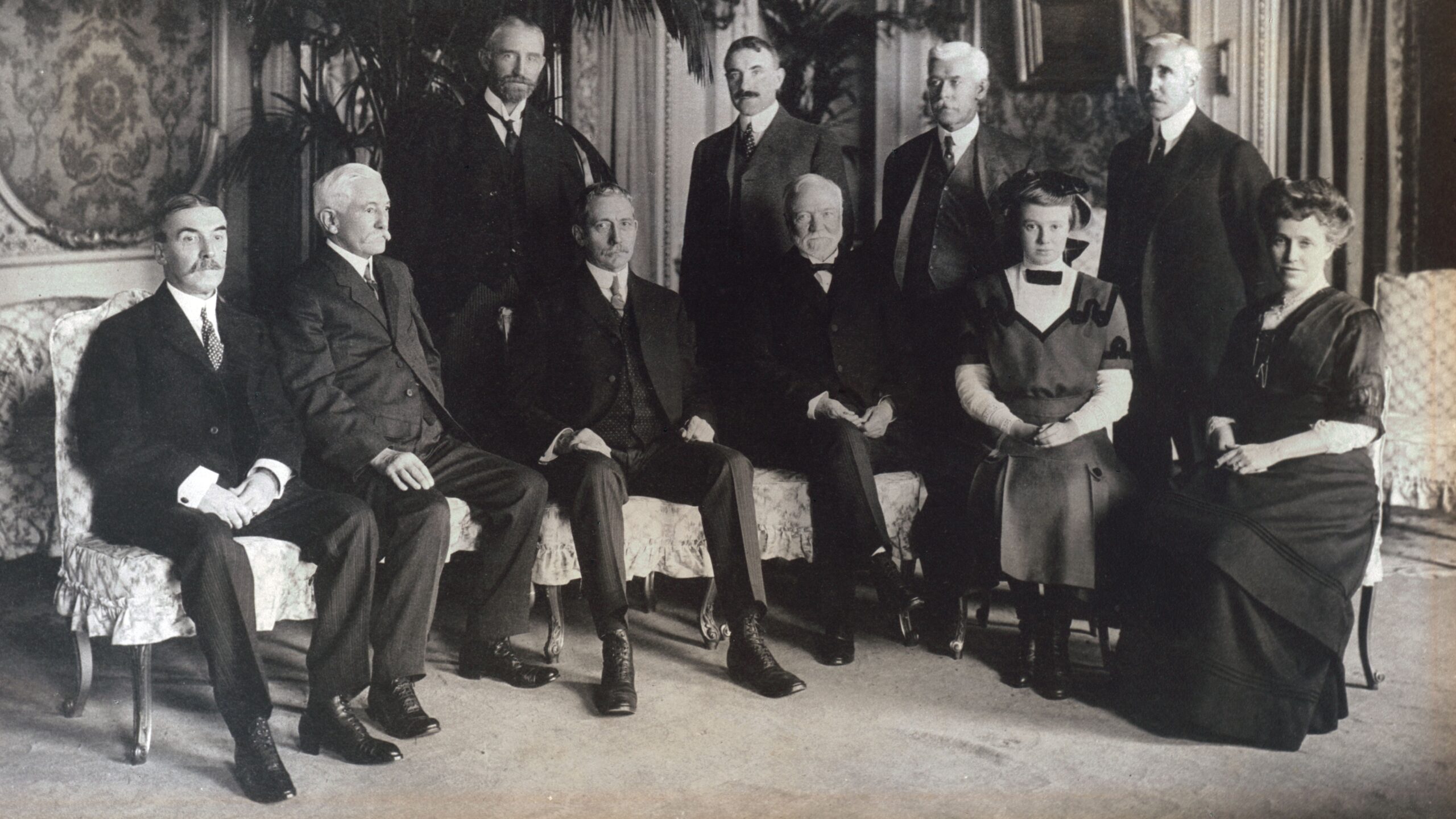 The first meeting of Carnegie Corporation of New York’s board of trustees. Carnegie is seated in the front row, third from the right, with his daughter and wife, Alice and Louise, to his left. (Photo: Carnegie Corporation of New York)