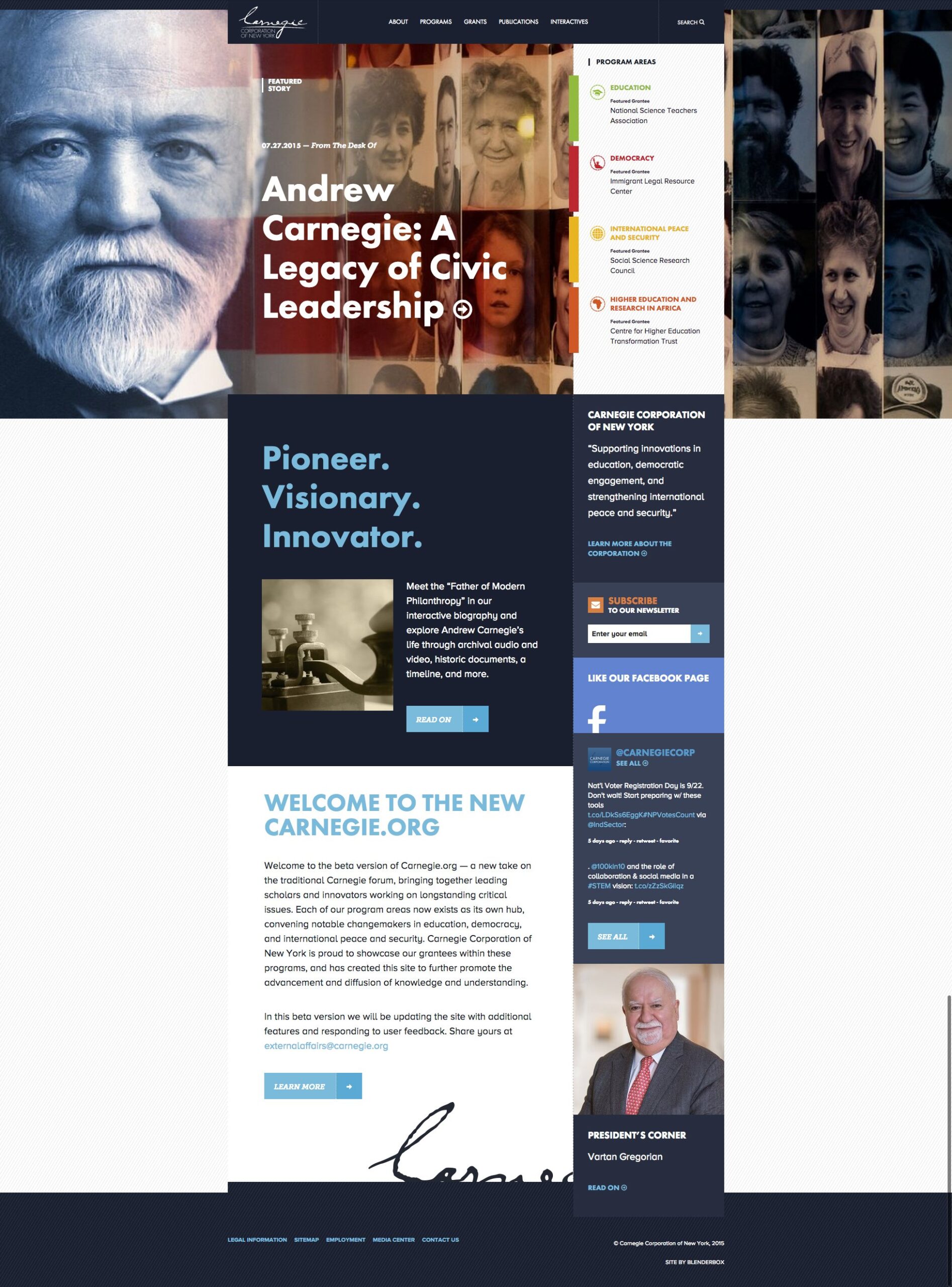 The Corporation’s latest website design, unveiled on July 27, 2015.