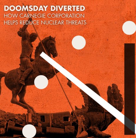 This graphic incorporates an image of the sculpture “Good Defeats Evil,” created by Zurab Tsereteli for the United Nations’ headquarters, with a representation of the famous “Doomsday Clock,” maintained by the Science and Security Board of the Bulletin of