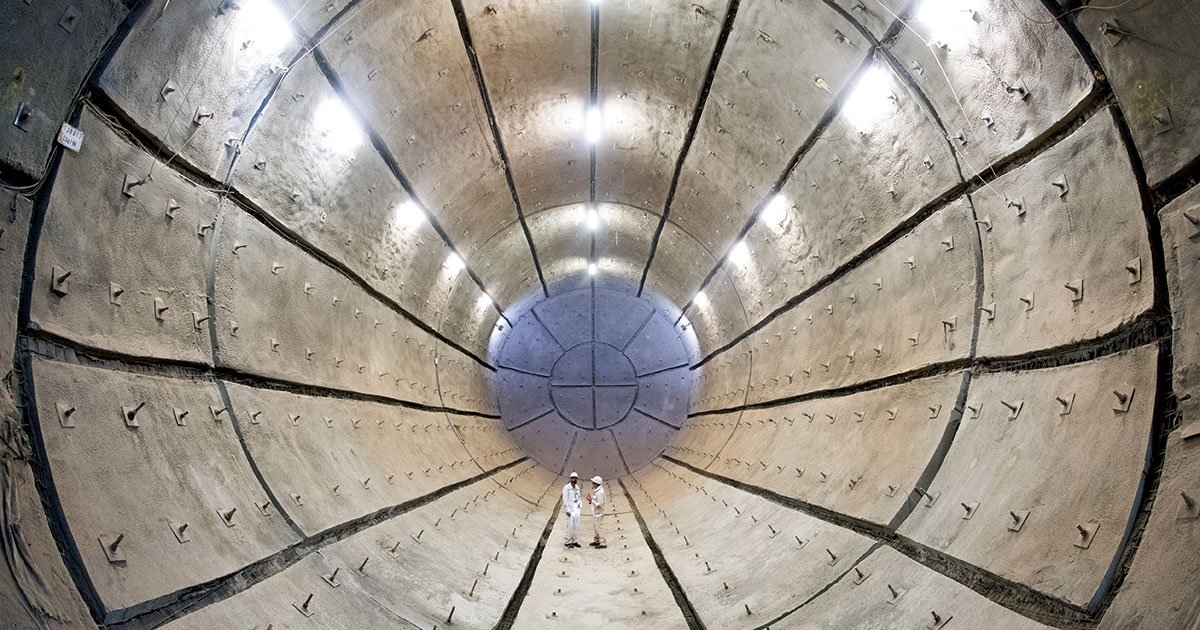 Two men stand in the Konrad shaft nuclear repository being built in the city of Salzgitter in Germany, which will store low- and medium-level radioactive waste. (Photo: Julian Stratenschulte/Picture Alliance via Getty Images)