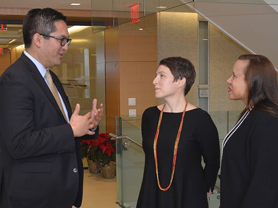 Charter School Growth Fund's Alex Hernandez with Carnegie Corporation of New York’s Saskia Levy Thompson, program director, and LaVerne Srinivasan, vice president, National Program.