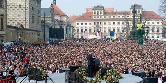 President Barack Obama addressed the threat of nuclear terrorism in a historic speech in Prague, Czech Republic, on April 5, 2009. (Photo: Saul Loeb/AFP/Getty Images)