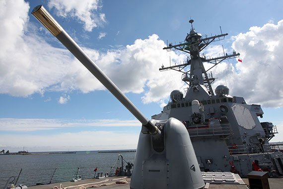 The “USS Oscar Austin”—a U.S. Navy destroyer equipped with the Aegis Combat System—visits Gdynia Port, Poland, after the Baltops 2014 exercises on the Baltic Sea. (Photo: Michal Fludra/NurPhoto/Corbis via Getty Images)