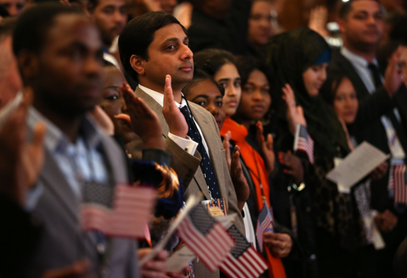 Candidates for U.S. citizenship got a delightful surprise when U.S. Supreme Court Justice Ruth Bader Ginsburg took her seat on stage at a naturalization ceremony at the New-York Historical Society on April 10, 2018. (Photo: Spencer Platt/Getty Images)