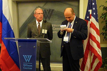 Retired Rear Admiral Ben Wachendorf (left, pictured here with translator) describes his role in the rescue operation of a small Russian submarine in 2005.