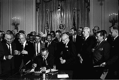 President Lyndon Johnson and officials