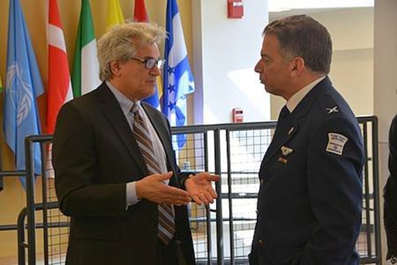 The Institute for Global Leadership’s founder, Sherman Teichman, speaking with panelist Brigadier General Rami Ben Efraim, Special Assistant, J5 Commander, Israeli Defense Forces.