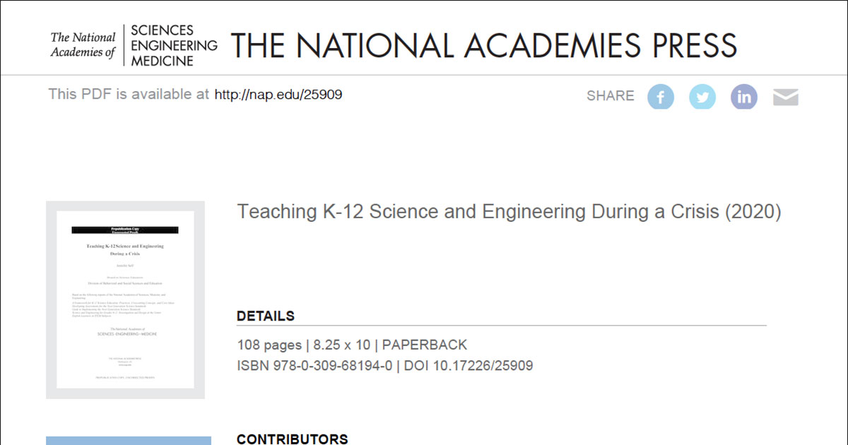 Teaching K–12 Science and Engineering During a Crisis