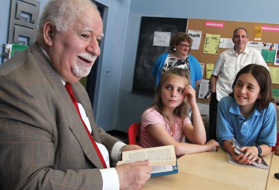 Carnegie Corporation of New York President Vartan Gregorian with students in Providence, RI