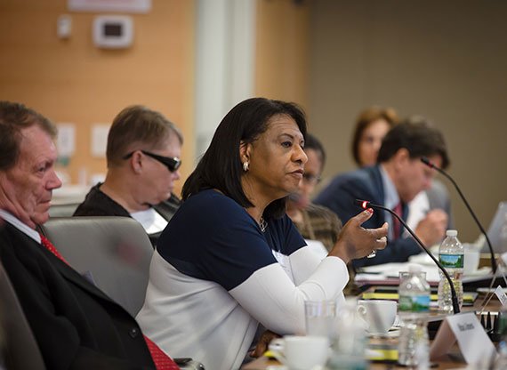 Muriel Howard, president of the American Association of State Colleges and Universities, at the recent Carnegie Corporation-sponsored meeting 