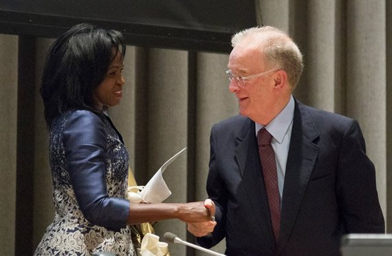 Nelson Mandela Prize laureates Dr. Helena Ndume and President Jorge Sampaio. UN Photo/Rick Bajomas