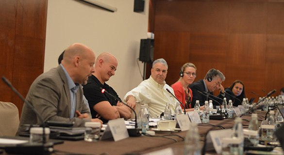 A discussion among meeting participants.