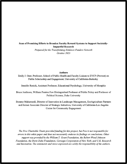Scan of Promising Efforts to Broaden Faculty Reward Systems to Support Societally-Impactful Research