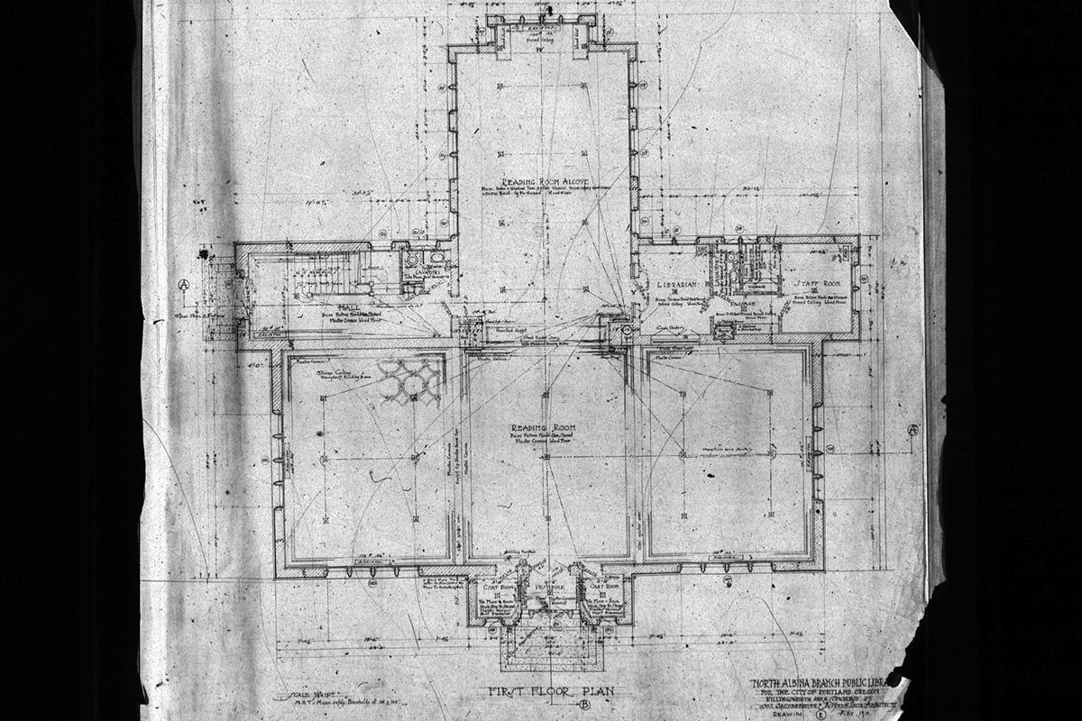 The original 1913 floor plan of North Portland Library