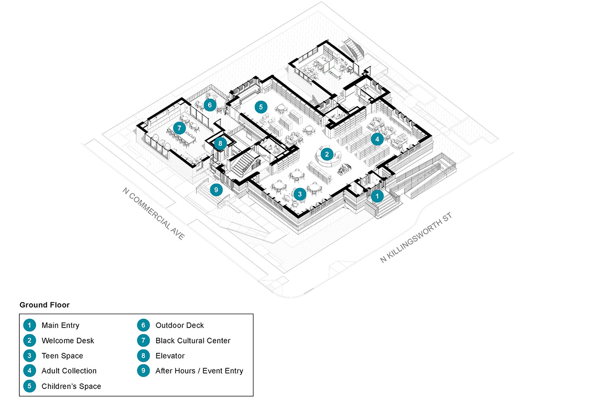 A floor plan of the renovated North Portland Library