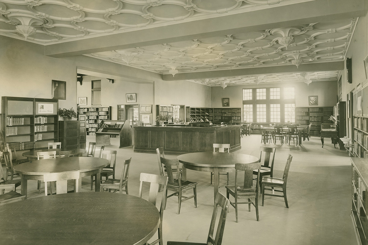 An undated archival photo shows the reading room of North Portland Library