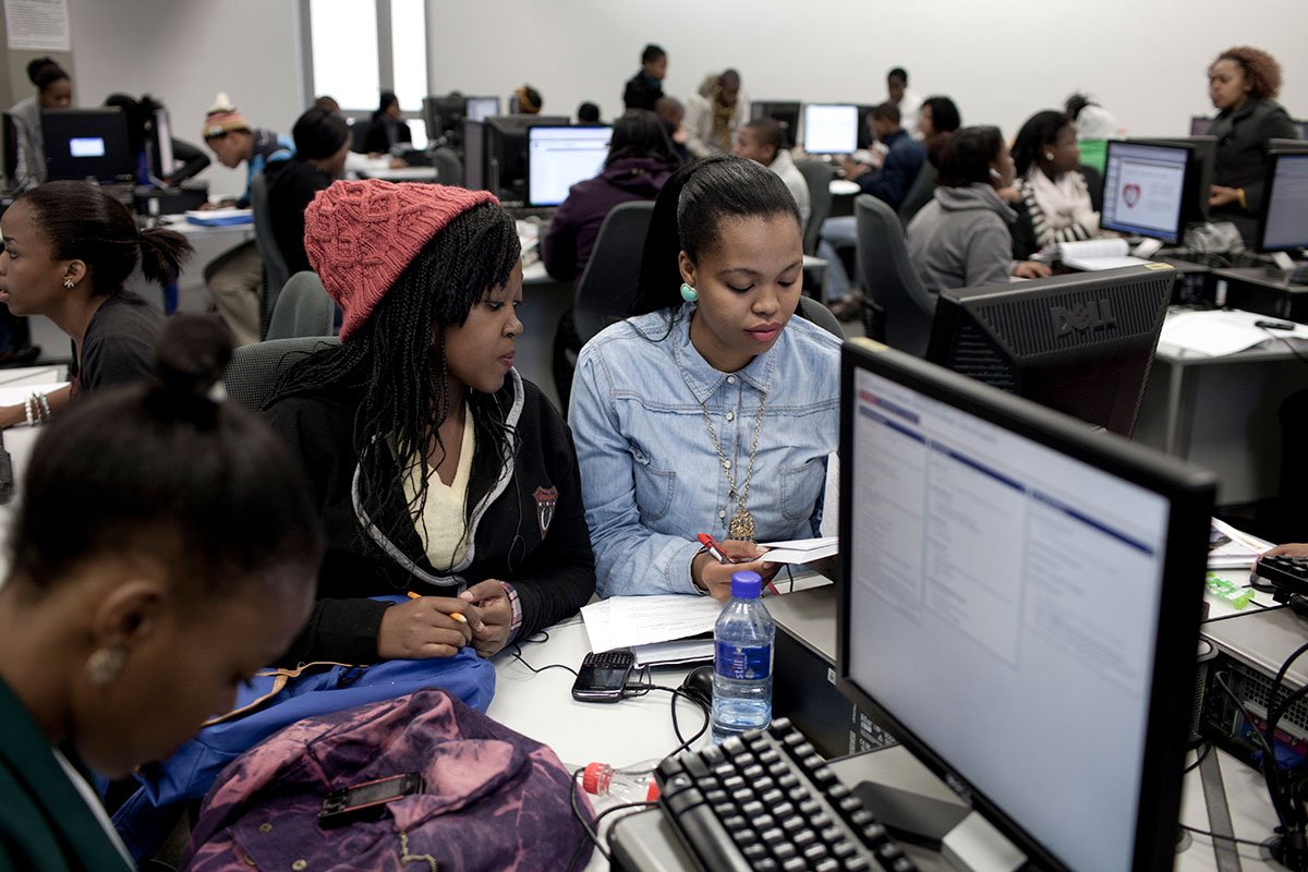 Students use the library at the University of the Free State in Bloemfontein, South Africa. (Per-Anders Pettersson/Corbis via Getty Images)