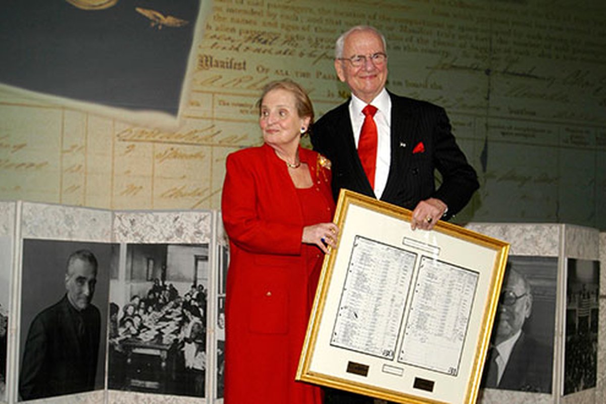 Dr. Madeleine Albright was among the naturalized U.S. citizens named to the first class of Great Immigrants. The first woman to serve as Secretary of State, she is pictured with Lee Iacocca at the Ellis Island Family Heritage Awards in 2006.